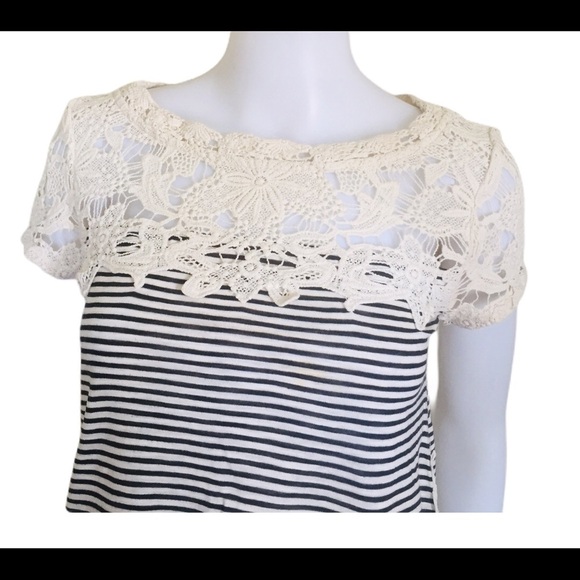 MEADOW RUE (Anthro) Stripe Top With Crochet Front & Side Detail Navy Blue Sz XS - Picture 5 of 13